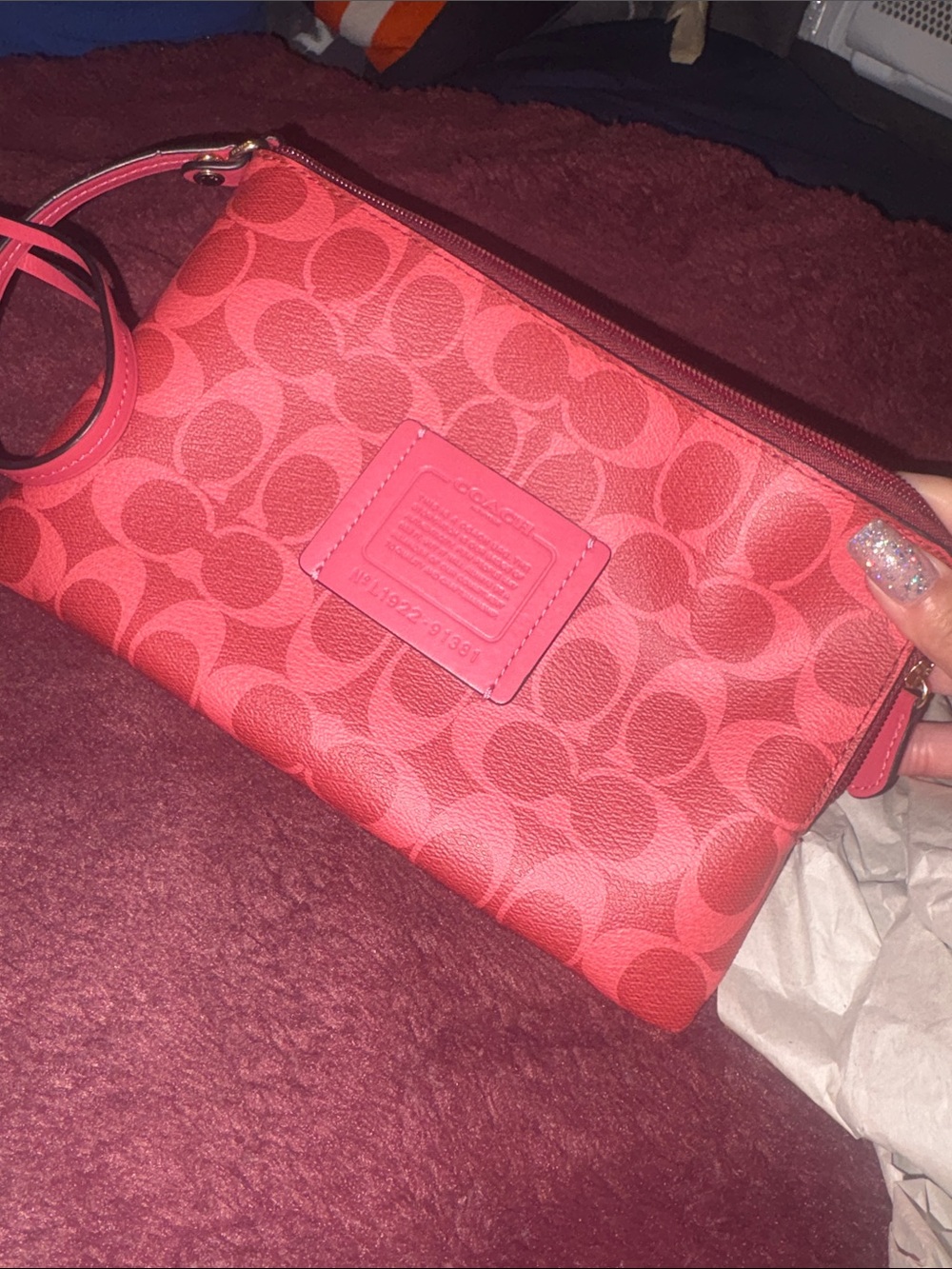 Coach Brown Signature Tote with Red Trim and Matching Red Pouches - Picture 5 of 10
